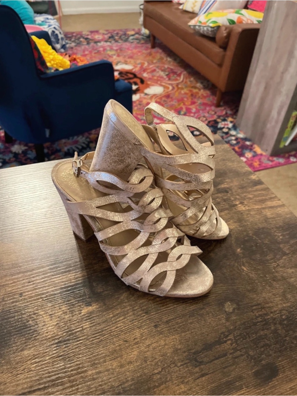Vince Camuto Metallic Caged Strappy High Heel Sandals Size 7M